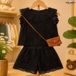 Elegant Black Crochet Lace Top & Shorts Co-Ord Set