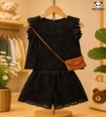 Elegant Black Crochet Lace Top & Shorts Co-Ord Set