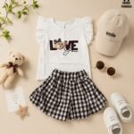 Teddy Love Printed Top & Gingham Shorts Co-Ord Set