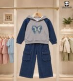 Butterfly Hoodie & Cargo Co-Ord Set for Girls – Grey & Navy Blue