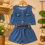 Premium Girls Denim Waistcoat & Denim Shorts Co-Ord Set