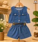 Premium Girls Denim Waistcoat & Denim Shorts Co-Ord Set