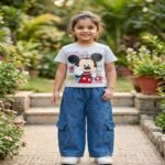 Mickey Graphic T-Shirt with Denim Cargo Pant Co-Ord Set