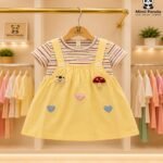Mimi Panda Premium Sunshine Pinafore Dress Set for Girls – Striped T-Shirt with Cute Yellow Suspender Dress