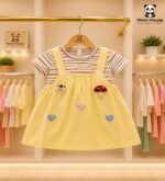 Mimi Panda Premium Sunshine Pinafore Dress Set for Girls – Striped T-Shirt with Cute Yellow Suspender Dress