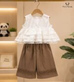 Luxe Layered Lace Top with Embroidered Wide-Leg Pants Co-Ord Set for Girls