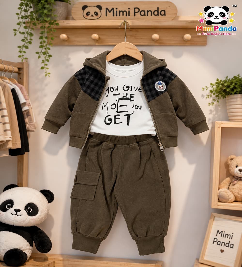 1 Luxe Heritage Cargo 3-Piece Co-ord Set for Boys – Olive Edition - Image 1