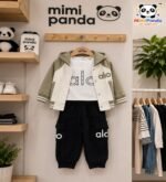 Luxe Varsity Active 3-Piece Co-ord Set for Boys – Olive Cream Edition
