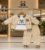 Luxe Urban Cargo 3-Piece Co-ord Set for Boys – Camel Gold Edition - Image 2