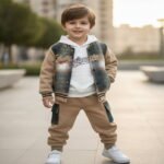 Luxe Alpine Varsity 3-Piece Co-ord Set for Boys – Beige Edition