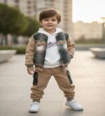 Luxe Alpine Varsity 3-Piece Co-ord Set for Boys – Beige Edition - Image 2