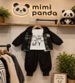 Luxe Midnight Cargo 3-Piece Co-ord Set for Boys – Black Edition
