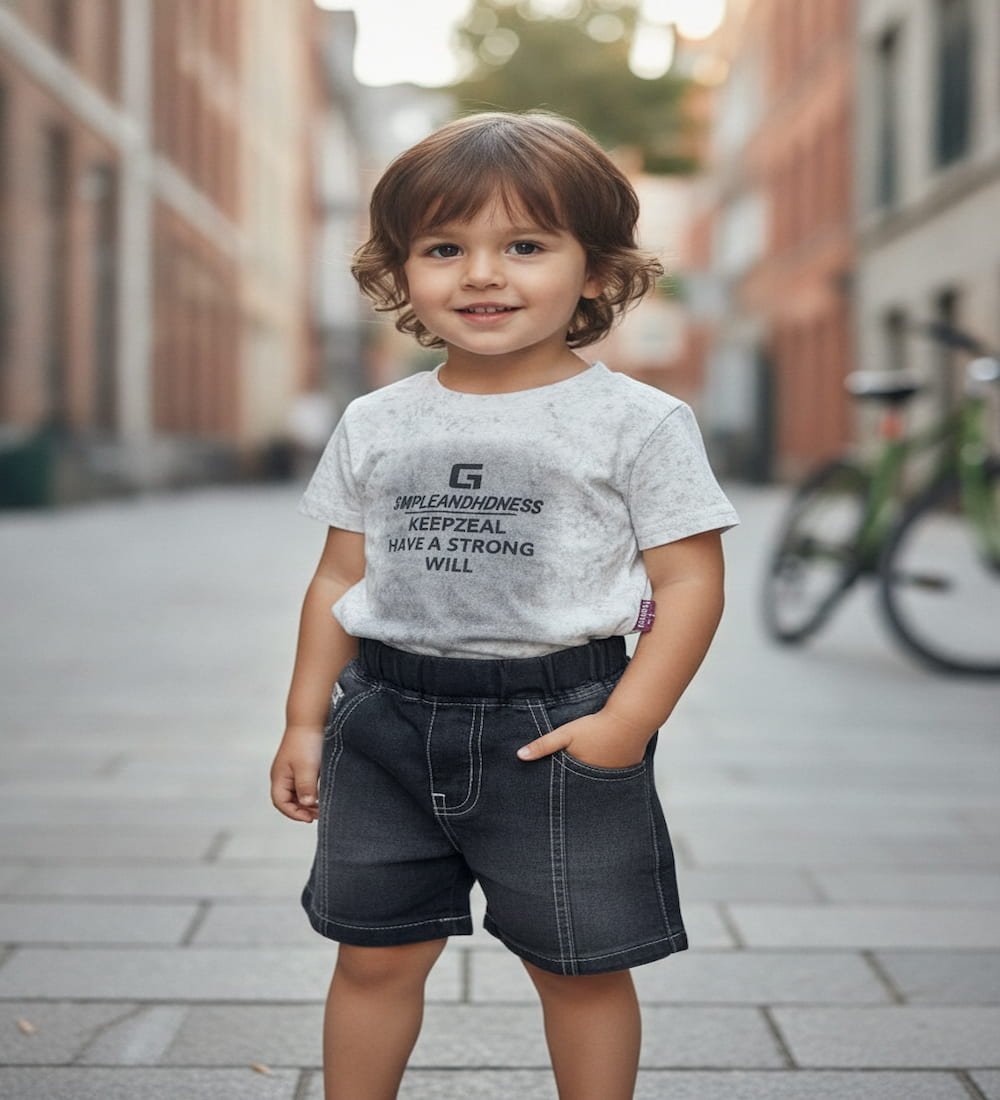 1 Mimi Panda Urban Comfort Denim Shorts Set - Image 1