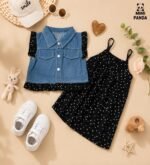 Luxury Denim Jacket & Polka Dot Dress Set for Girls