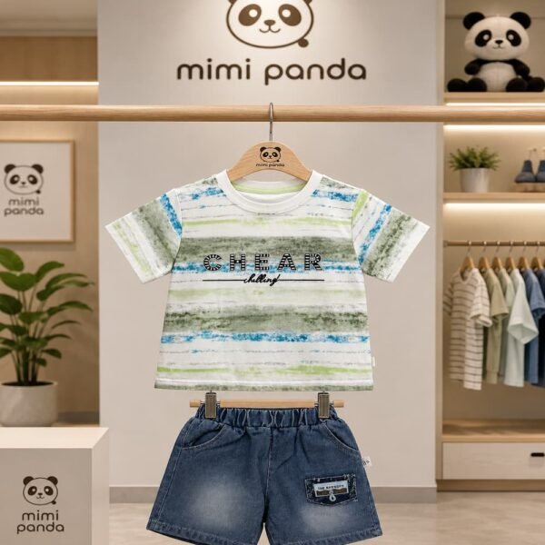Mimi Panda Cheer Stripe Denim Co-Ord Set