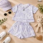 Premium Girls Lavender Tie-Dye Co-Ord Set with Foil Print Shorts
