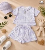 Premium Girls Lavender Tie-Dye Co-Ord Set with Foil Print Shorts