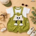 Baby Girls Fox Appliqué Dungaree Romper & Printed T-Shirt Set