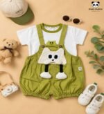 Baby Girls Fox Appliqué Dungaree Romper & Printed T-Shirt Set