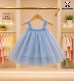 Sky Blue Glitter Tulle Princess Dress for Girls – Sleeveless Party Dress
