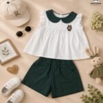 Peter Pan Collar Top & Forest Green Shorts Co-Ord Set