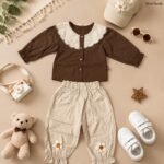 Heritage Peter Pan Collar Top with Floral Jogger Pants Co-Ord Set for Girls