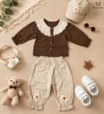 Heritage Peter Pan Collar Top with Floral Jogger Pants Co-Ord Set for Girls