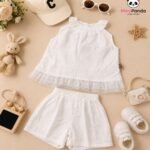 Premium White Embroidered Cotton Co-ord Set for Girls