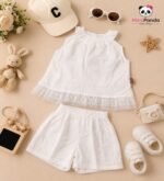 Premium White Embroidered Cotton Co-ord Set for Girls