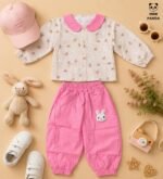 Bunny Print Shirt & Pink Jogger Pants Co-Ord Set