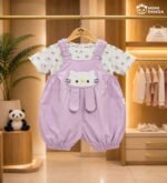 Baby Girls Kitty Appliqué Dungaree Romper & Printed T-Shirt Set