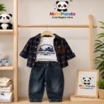 Mimi Panda Explorer Luxe Denim Co-ord Set for Boys – Midnight Check Edition