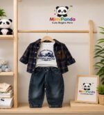 Mimi Panda Explorer Luxe Denim Co-ord Set for Boys – Midnight Check Edition - Image 2
