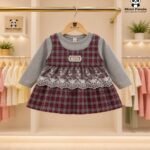 Plaid Lace Princess Dress for Girls – Full Sleeve Cotton Party Dress
