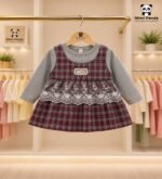 Plaid Lace Princess Dress for Girls – Full Sleeve Cotton Party Dress