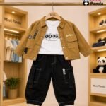 Mimi Panda Luxe Urban Cargo 3-Piece Co-ord Set for Boys – Camel Edition