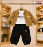 Mimi Panda Luxe Urban Cargo 3-Piece Co-ord Set for Boys – Camel Edition - Image 2