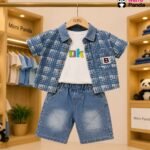 Mimi Panda Luxe Summer Denim 3-Piece Co-ord Set for Boys – Blue Edition