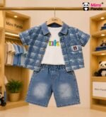 Mimi Panda Luxe Summer Denim 3-Piece Co-ord Set for Boys – Blue Edition