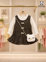 Checkered Princess Dress for Girls – Full Sleeve Cotton Party Dress - Image 2