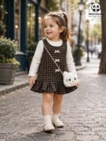 Checkered Princess Dress for Girls – Full Sleeve Cotton Party Dress - Image 4