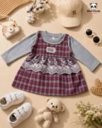 Plaid Lace Princess Dress for Girls – Full Sleeve Cotton Party Dress - Image 2