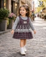 Plaid Lace Princess Dress for Girls – Full Sleeve Cotton Party Dress - Image 4