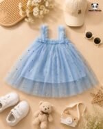 Sky Blue Glitter Tulle Princess Dress for Girls – Sleeveless Party Dress - Image 3