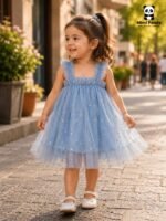 Sky Blue Glitter Tulle Princess Dress for Girls – Sleeveless Party Dress - Image 4