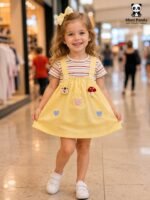Mimi Panda Premium Sunshine Pinafore Dress Set for Girls – Striped T-Shirt with Cute Yellow Suspender Dress - Image 3