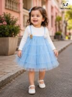 Sky Blue Layered Tulle Princess Dress for Girls – Full Sleeve Party Dress - Image 4