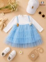 Sky Blue Layered Tulle Princess Dress for Girls – Full Sleeve Party Dress - Image 5