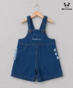 Cute Dungaree Shorts Cord Set for Girls Printed Shirt with Denim Dungaree - Image 3