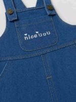 Cute Dungaree Shorts Cord Set for Girls Printed Shirt with Denim Dungaree - Image 4